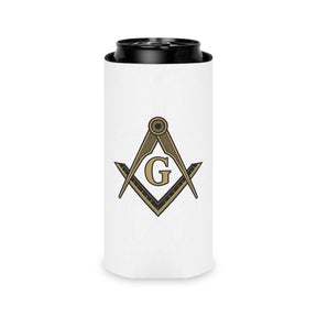 Master Mason Blue Lodge Can Cooler - Square & Compass G Lightweight Polyester - Bricks Masons