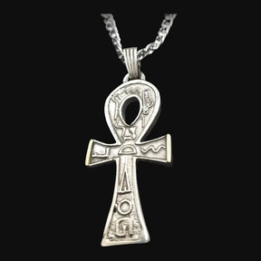 Egyptian Ankh Cross of Life Pendant in Silver 6 x 2.5 cm 13.5 g with Steel Chain Art 619 - Bricks Masons