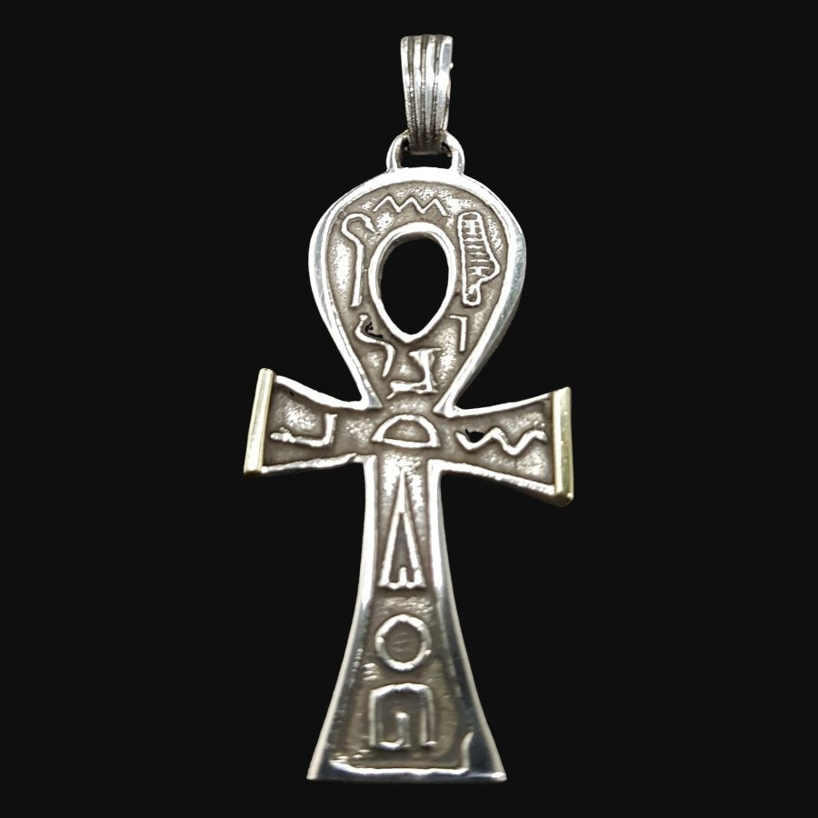 Egyptian Ankh Cross of Life Pendant in Silver 6 x 2.5 cm 13.5 g with Steel Chain Art 619 - Bricks Masons