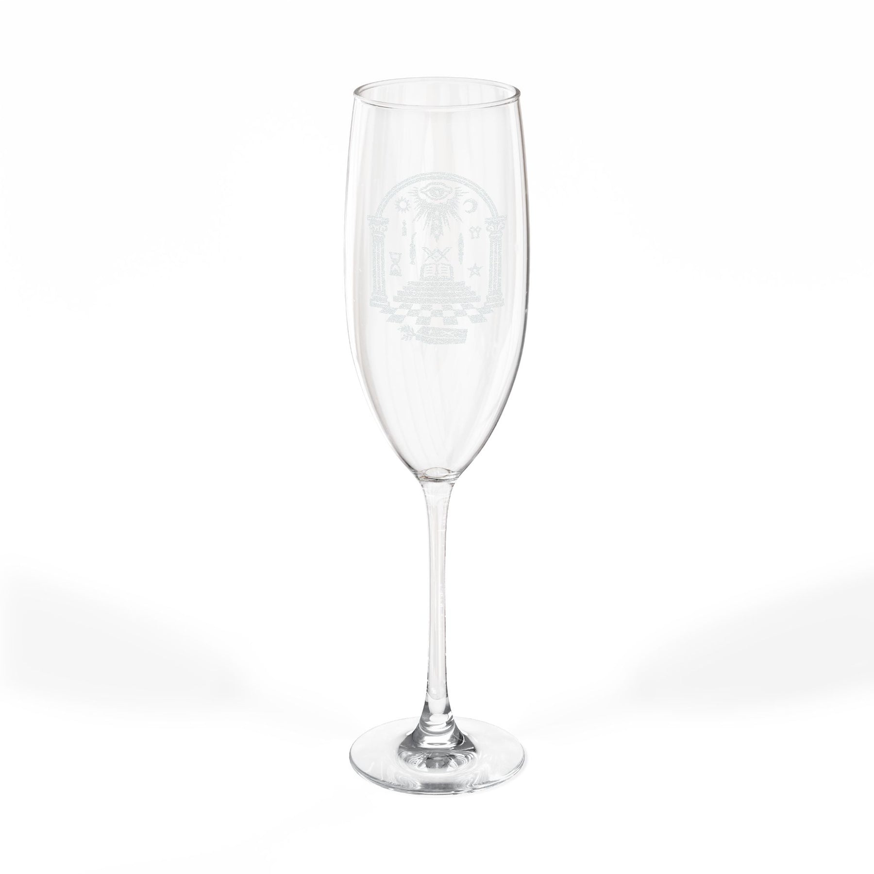 Master Mason Blue Lodge Champagne Flute - Checkered Floor Pillars All-Seeing Eye & Tools