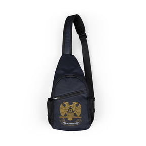 32nd Degree Scottish Rite Crossbody Bag - Gold Eagle Wings Down With Multiple Pockets - Bricks Masons