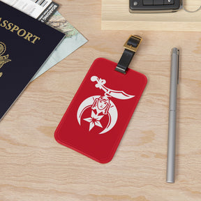 Shriners Luggage Tag - Red With Black Leather Strap - Bricks Masons