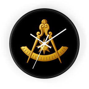 Past Master Blue Lodge Clock - Compass Sun & Quadrant Symbol with Wooden Frame - Bricks Masons