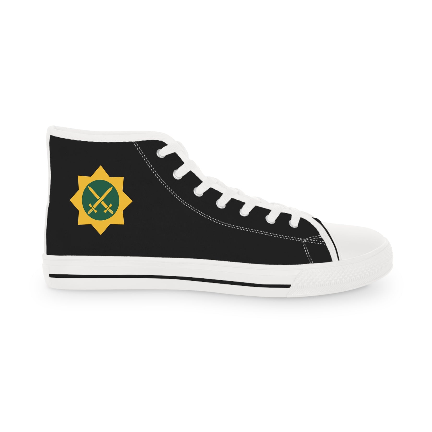 Red Cross of Babylone Sneaker - High Top Black & White Gold & Green Emblem - Bricks Masons