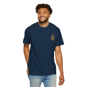 Past Master Blue Lodge T-Shirt - Garment-Dyed Square & Compass, Quadrant - Bricks Masons