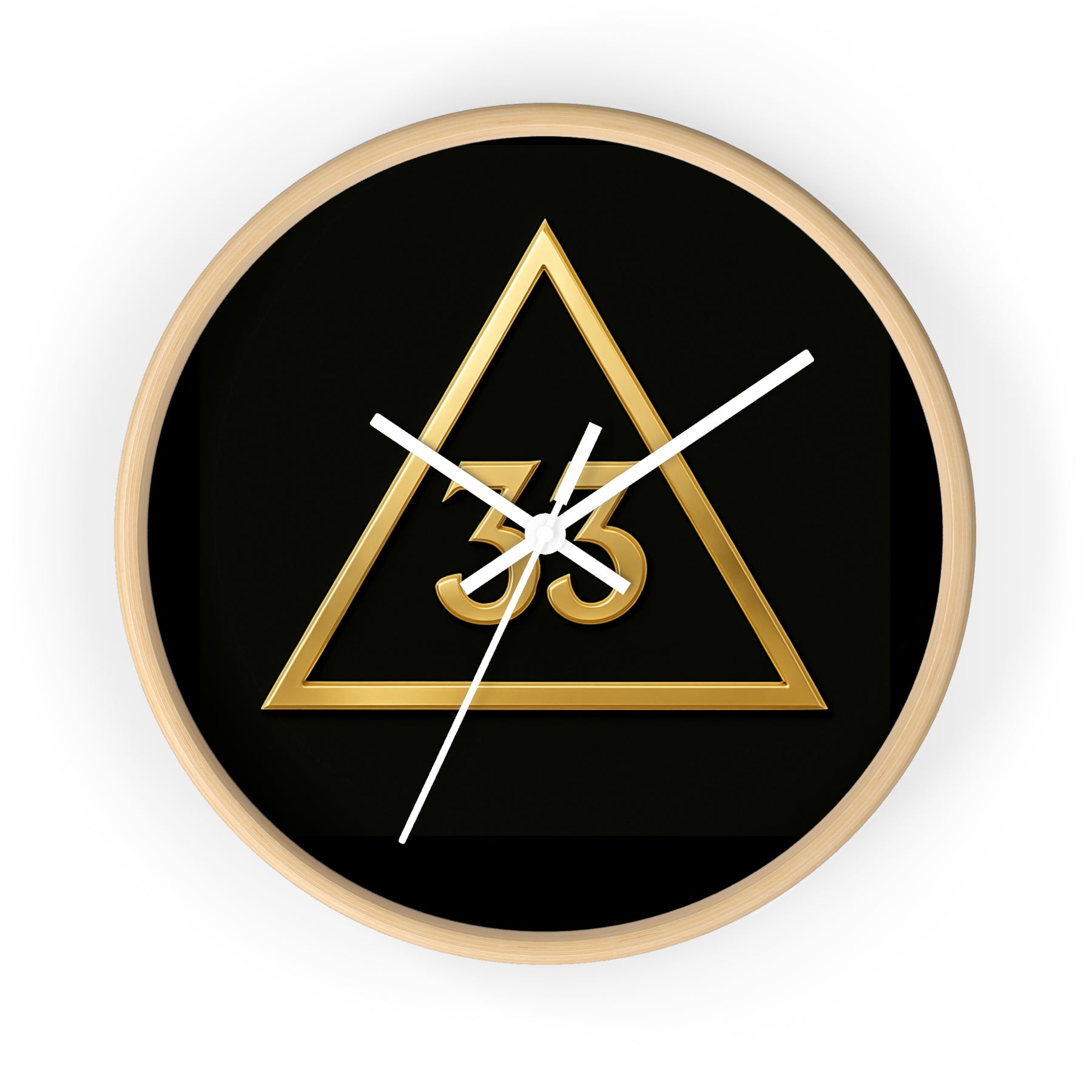 33rd Degree Scottish Rite Clock - Golden Triangle 33 Emblem on Wood Frame - Bricks Masons