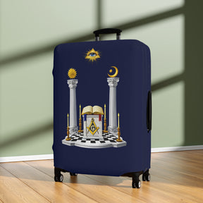 Master Mason Blue Lodge Luggage Cover - S&C G Altar Pillars & Eye On Checkered Floor