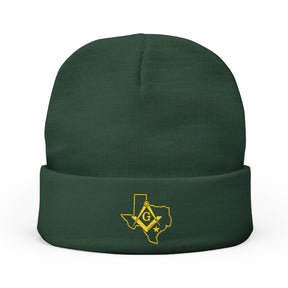 Master Mason Blue Lodge Beanie - Knit Embroidery Gold Square & Compass G Texas Mason - Bricks Masons