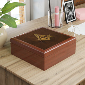 Master Mason Blue Lodge Jewelry Box - Gold Square & Compasses with G Emblem