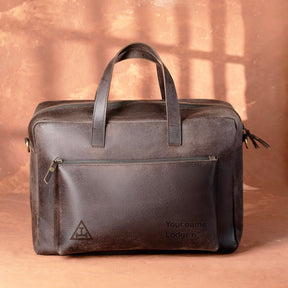 Royal Arch Chapter Briefcase - Dark Brown Cow Leather - Bricks Masons