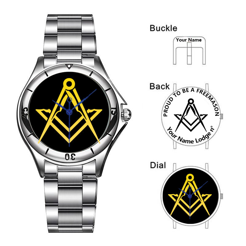 Master Mason Blue Lodge Wristwatch - Stainless Steel - Bricks Masons