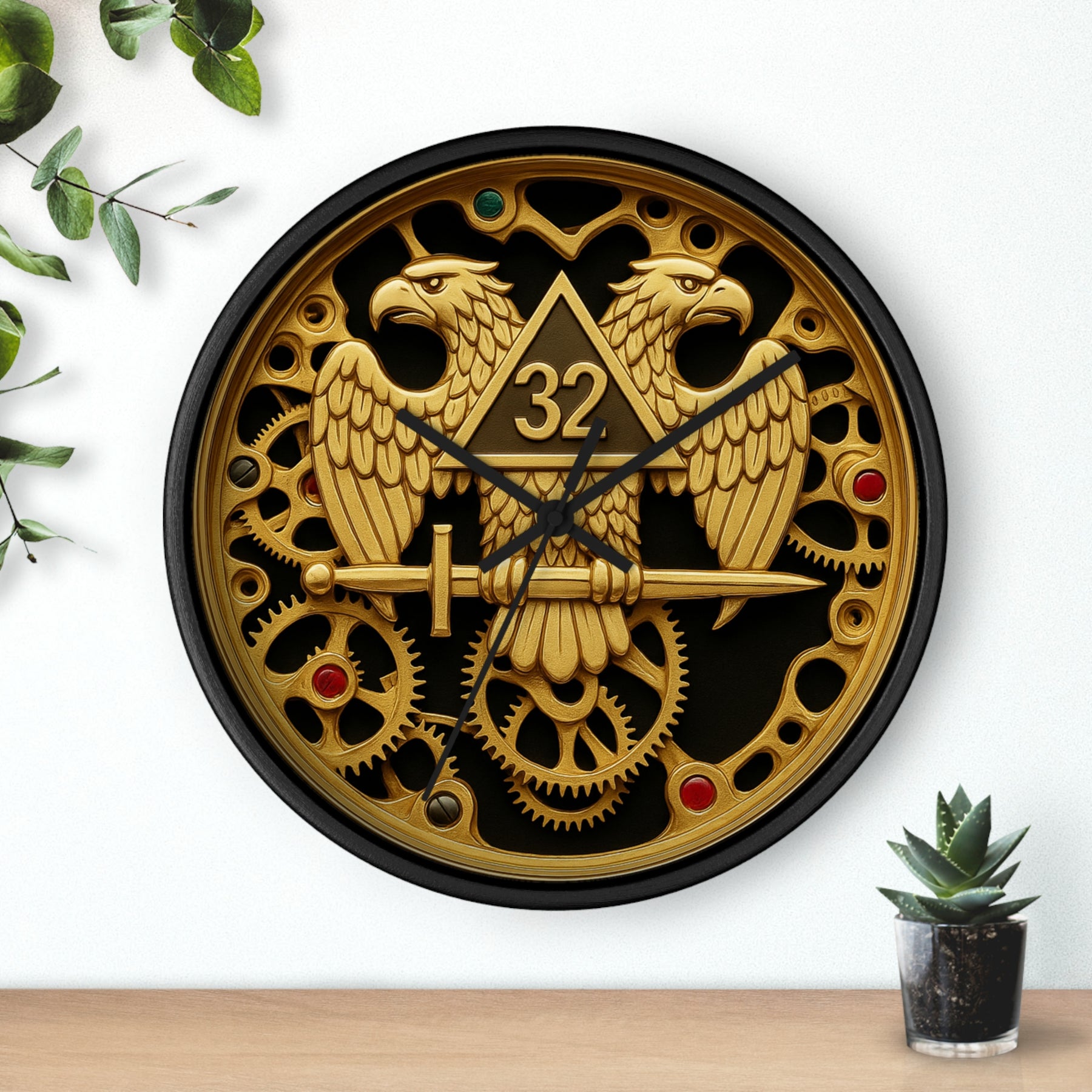 32nd Degree Scottish Rite Clock - Double Headed Eagle with Open Gear - Bricks Masons