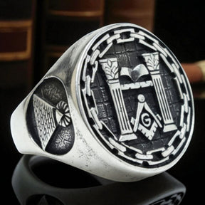 Masonic Ring Columns in Silver Freemasonry Art 73 - Bricks Masons