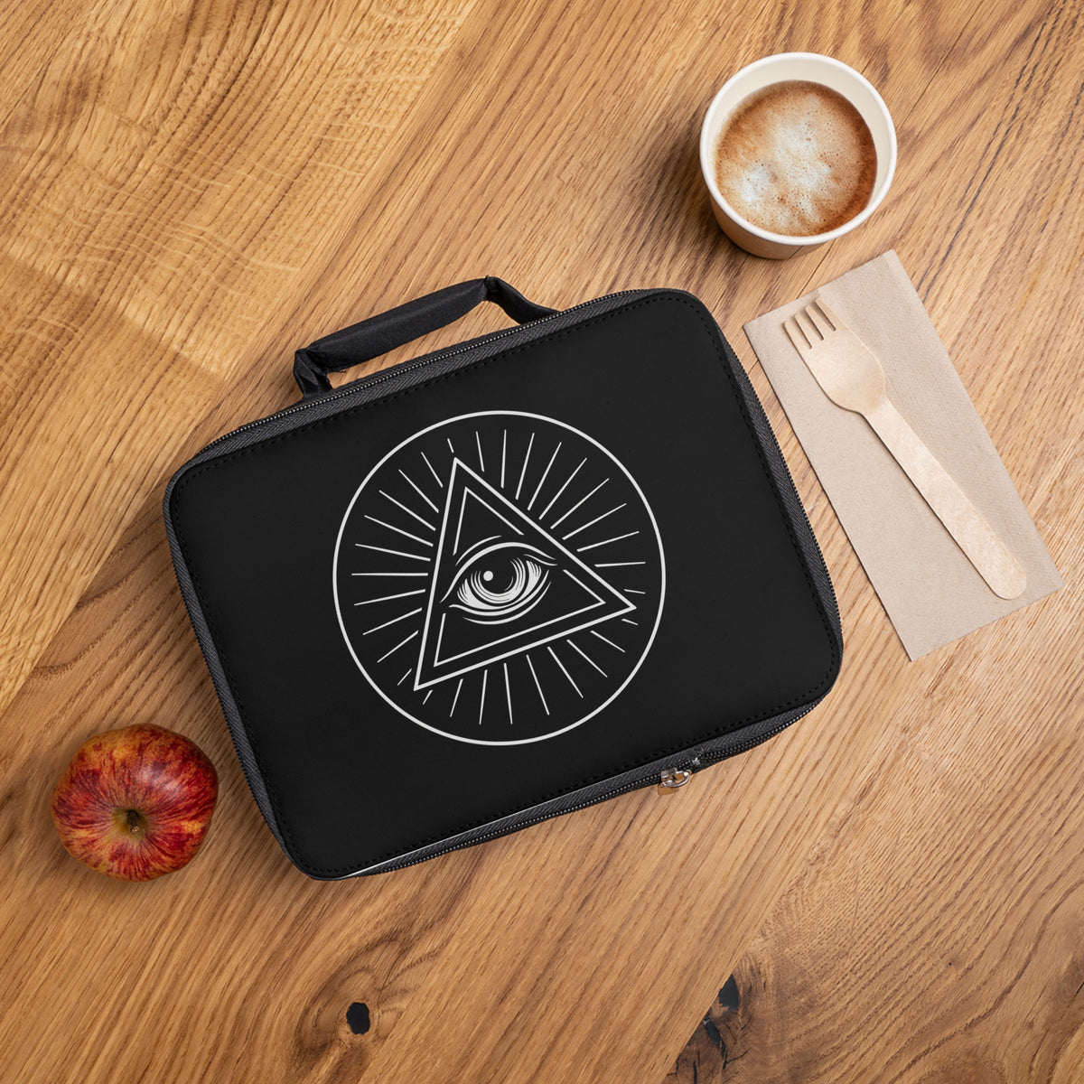 Eye of Providence Lunch Bag - Black & White Fully Insulated - Bricks Masons