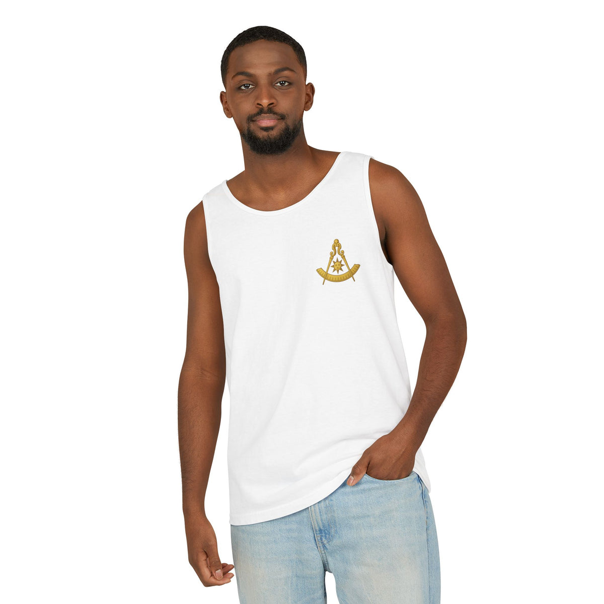 Past Master Blue Lodge Tank Top - Garment-Dyed Compass With Sun & Quadrant - Bricks Masons