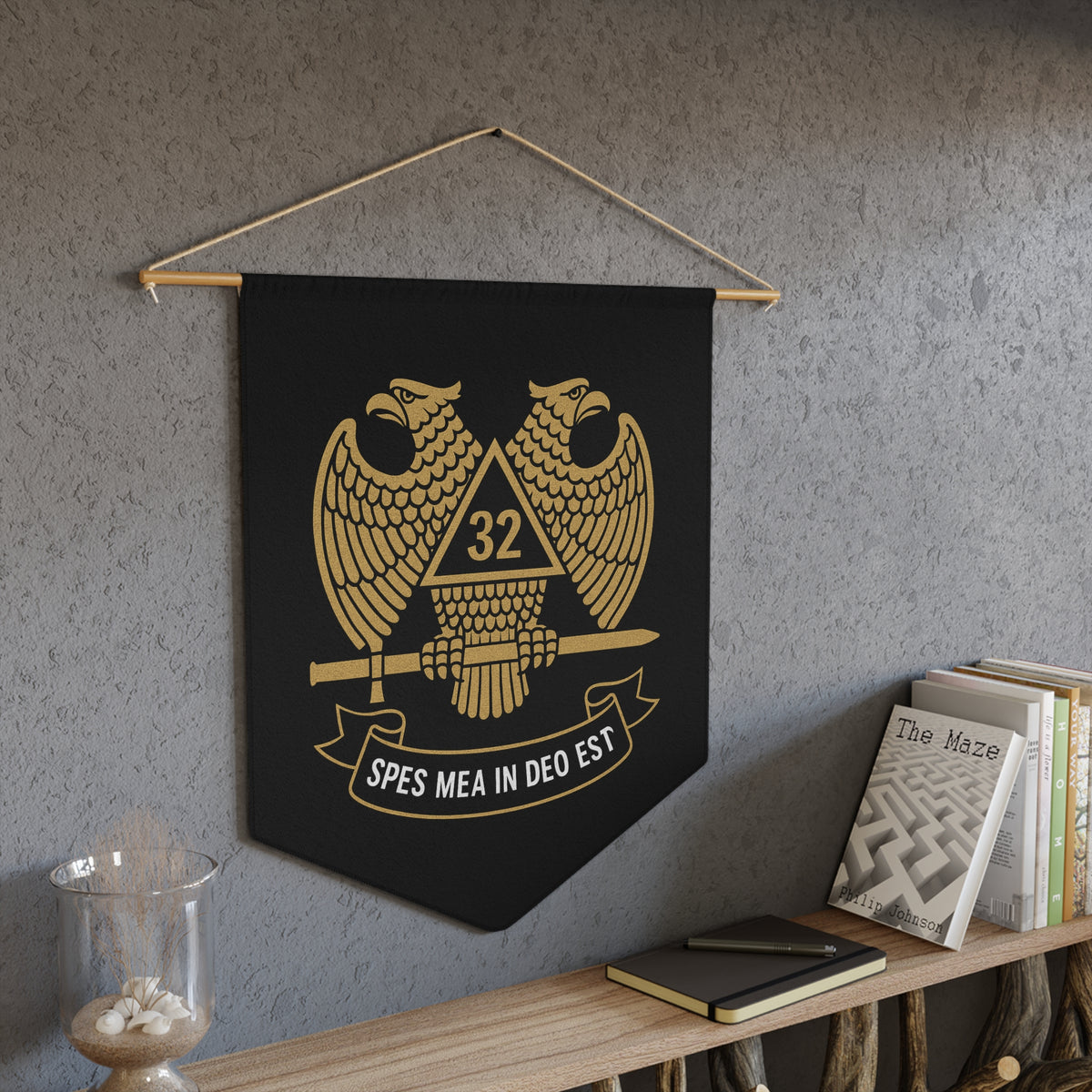 32nd Degree Scottish Rite Pennant - Spes Mea in Deo Est with Double Headed Eagle - Bricks Masons