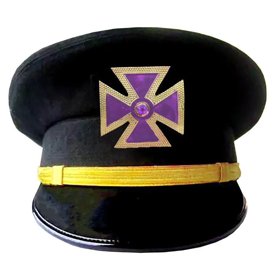 Knights Templar Commandery Fatigue Cap - Purple Metal Cross With Strap (Gold/Silver) - Bricks Masons