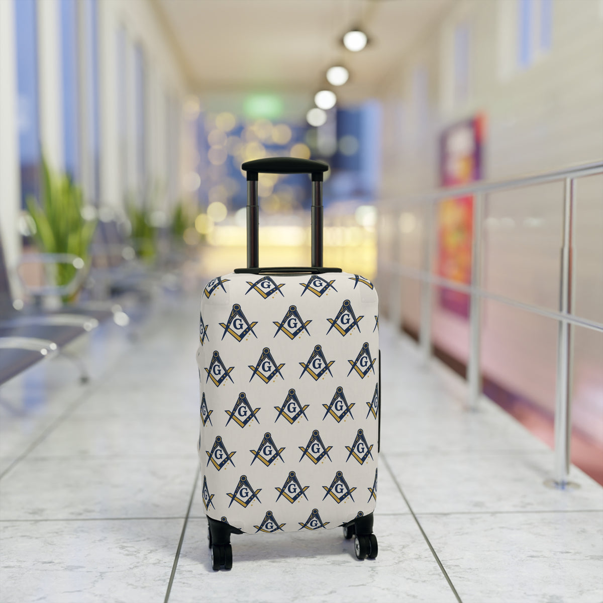 Master Mason Blue Lodge Luggage Cover - Square & Compasses with G Emblem Print