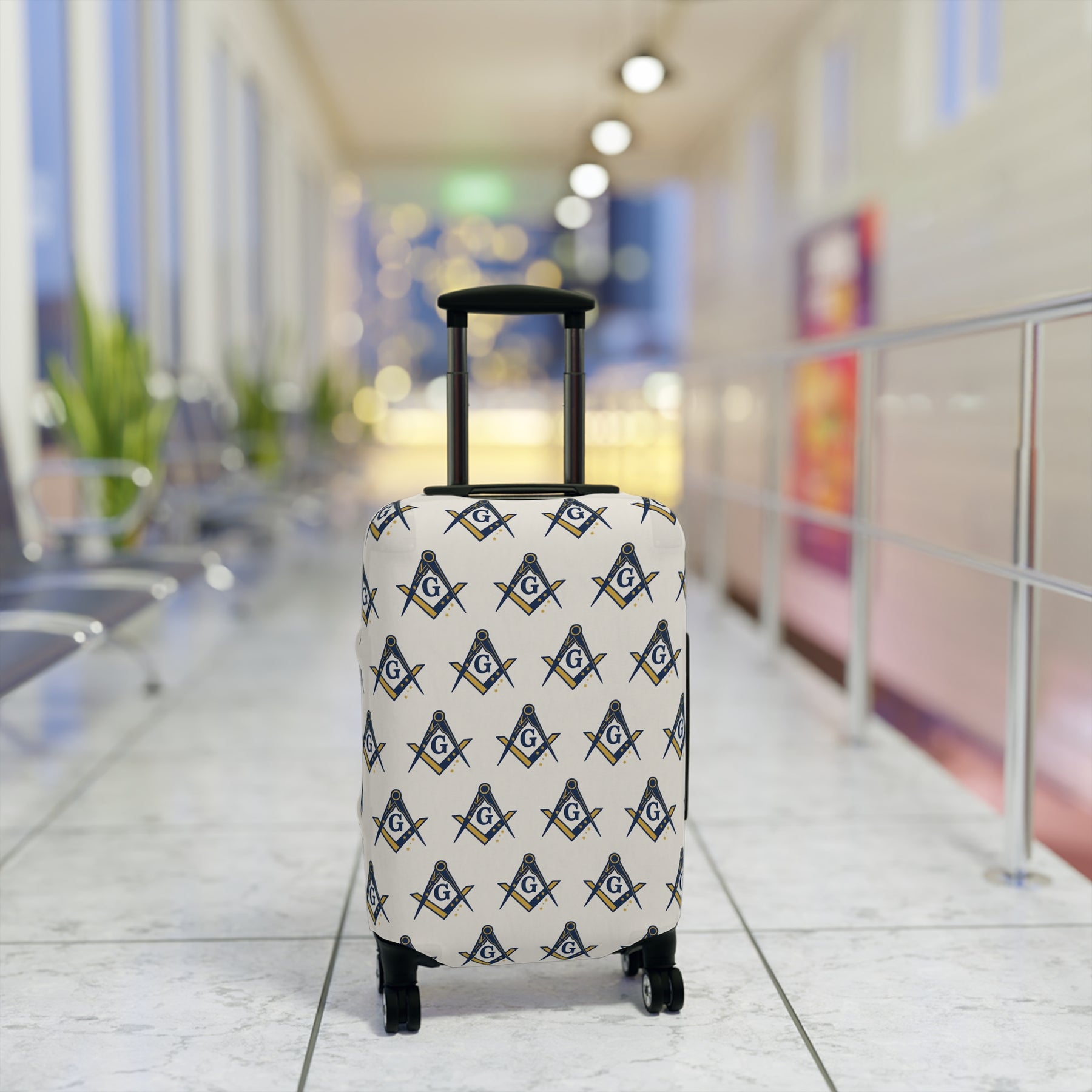 Master Mason Blue Lodge Luggage Cover - Square & Compasses with G Emblem Print