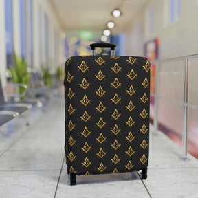 Master Mason Blue Lodge Luggage Cover - Gold Square & Compasses G Emblem Print