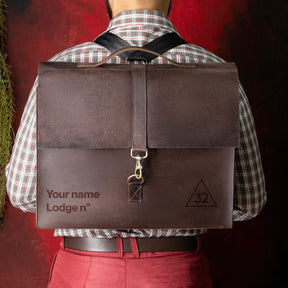 32nd Degree Scottish Rite Briefcase - Genuine Cow Leather Convertible Bag - Bricks Masons