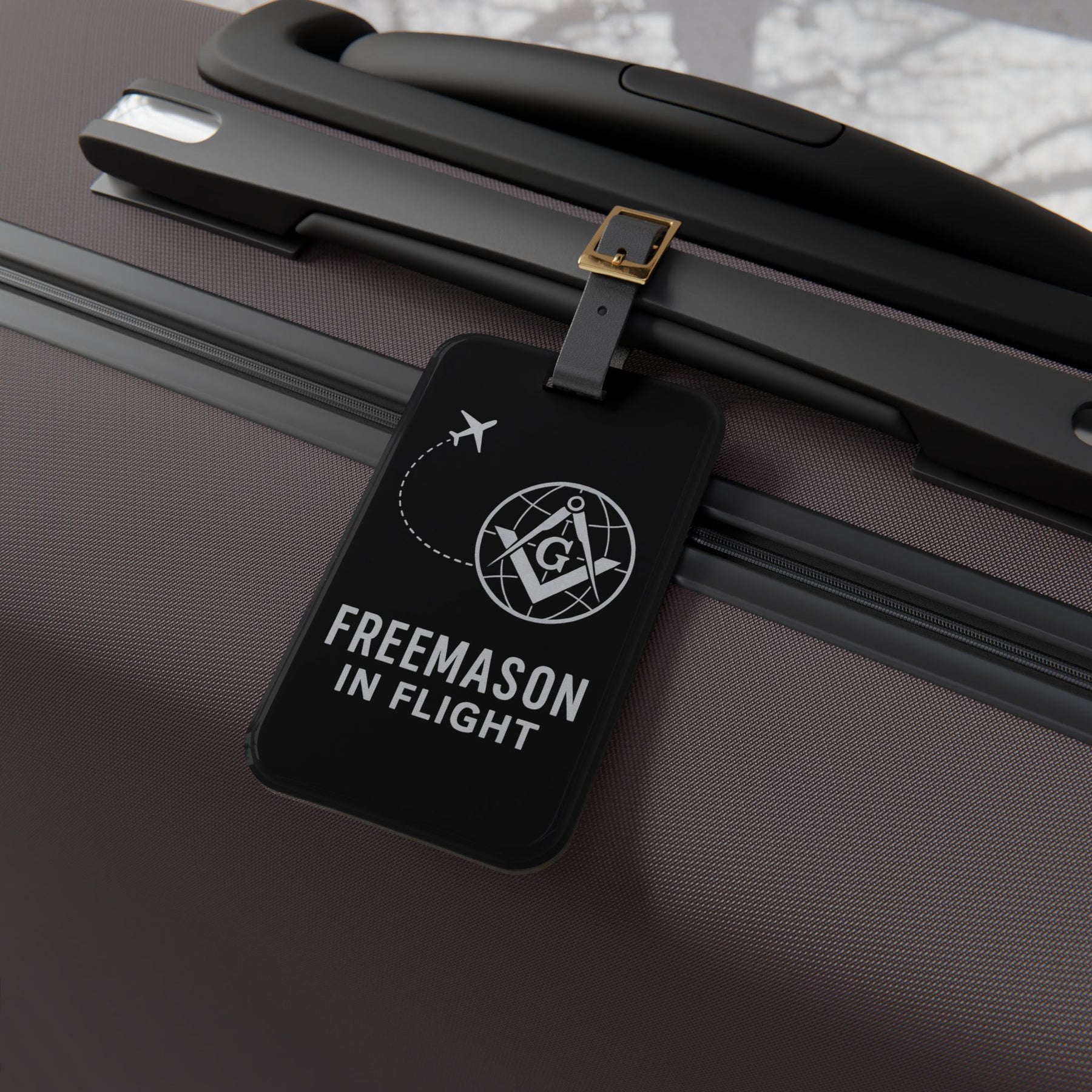 Master Mason Blue Lodge Luggage Tag -  Freemason In Flight With Adjustable Leather Strap - Bricks Masons