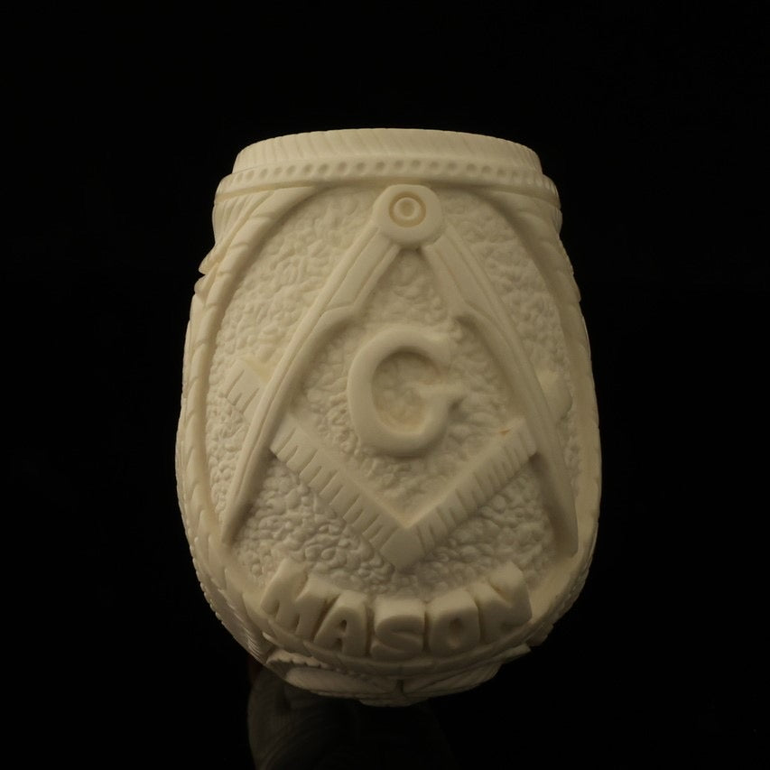 Master Mason Blue Lodge Meerschaum Pipe - Handcrafted With Fitted Case - Bricks Masons