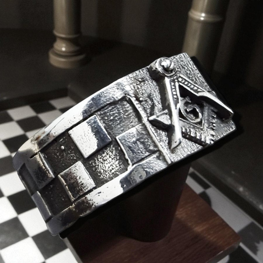 Masonic Floor Ring with Acacia and Compass in Silver Art 82 - Bricks Masons