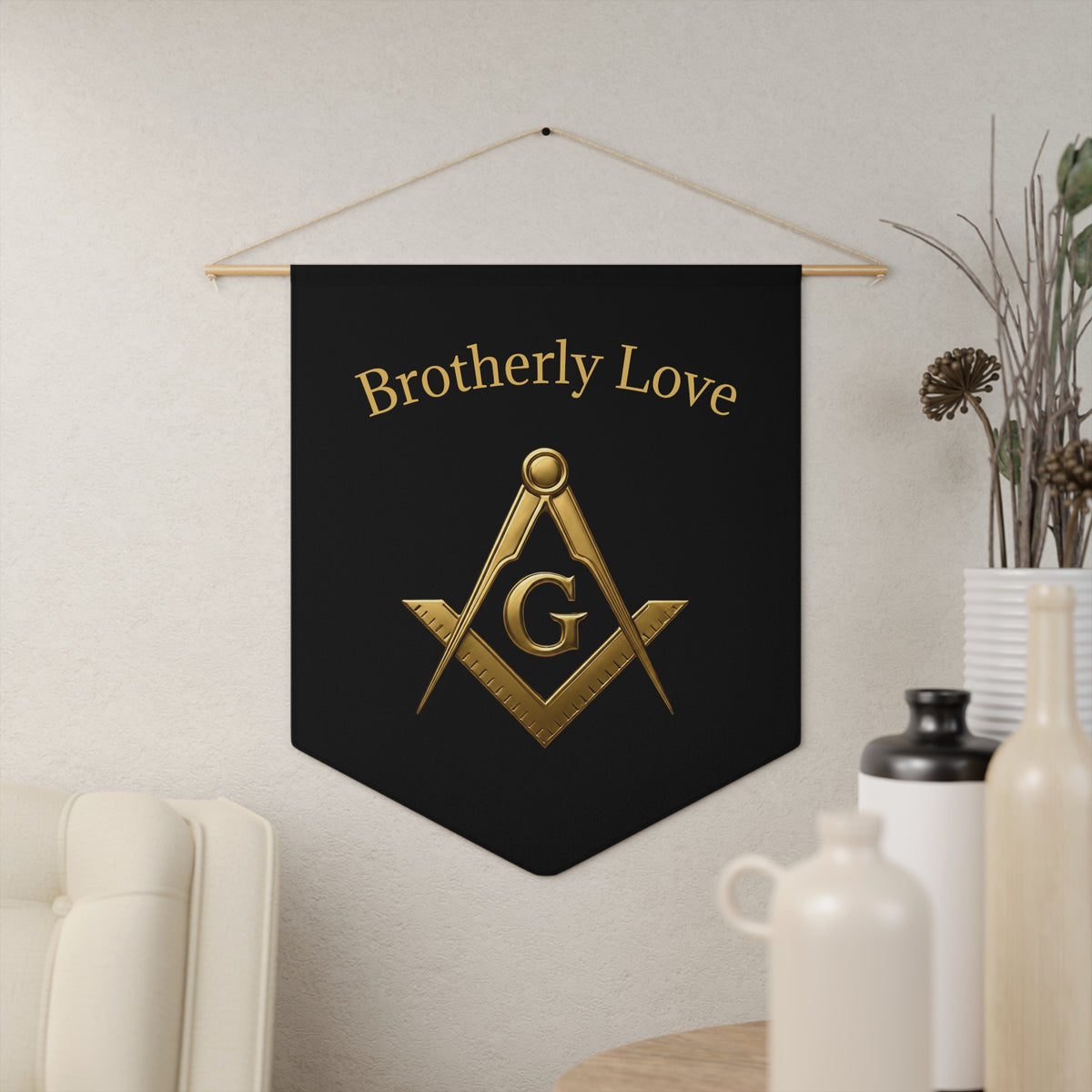 Master Mason Blue Lodge Pennant - Square & Compass G with Brotherly Love Motto - Bricks Masons