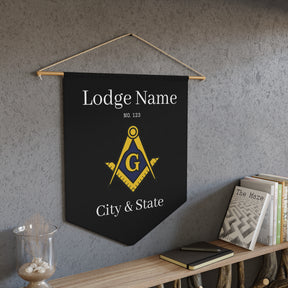 Master Mason Blue Lodge Pennant - Customized Gold Square & Compass with G - Bricks Masons