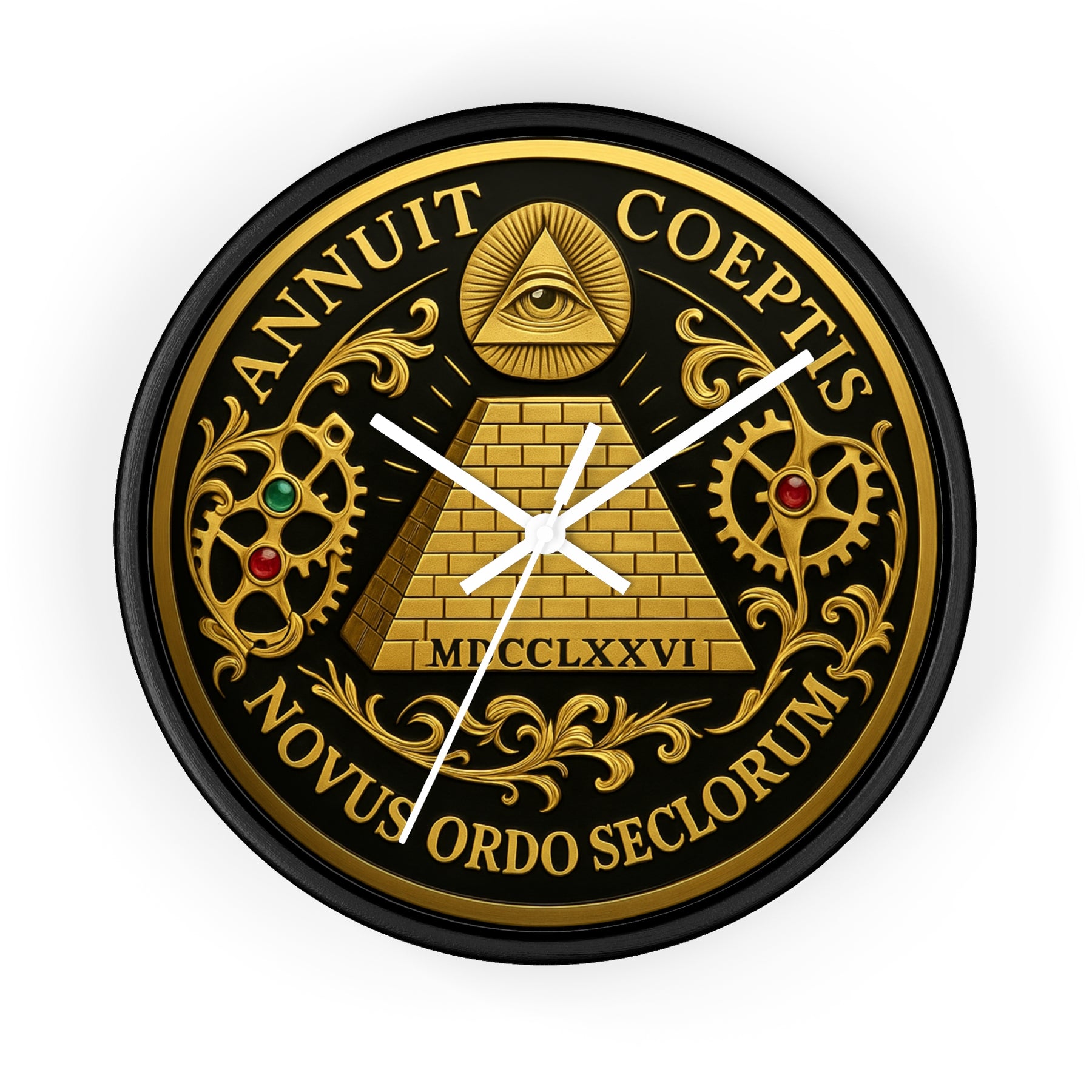 Eye of Providence Clock - Pyramid and All Seeing Eye with Latin Motto - Bricks Masons