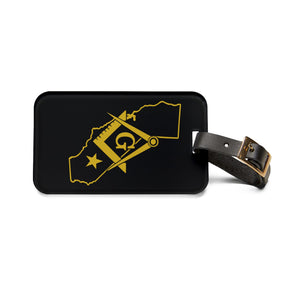 Master Mason Blue Lodge Luggage Tag - California Mason With Black Leather Strap - Bricks Masons
