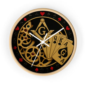 Master Mason Blue Lodge Clock - S&C G with Deck of Cards & Gear - Bricks Masons