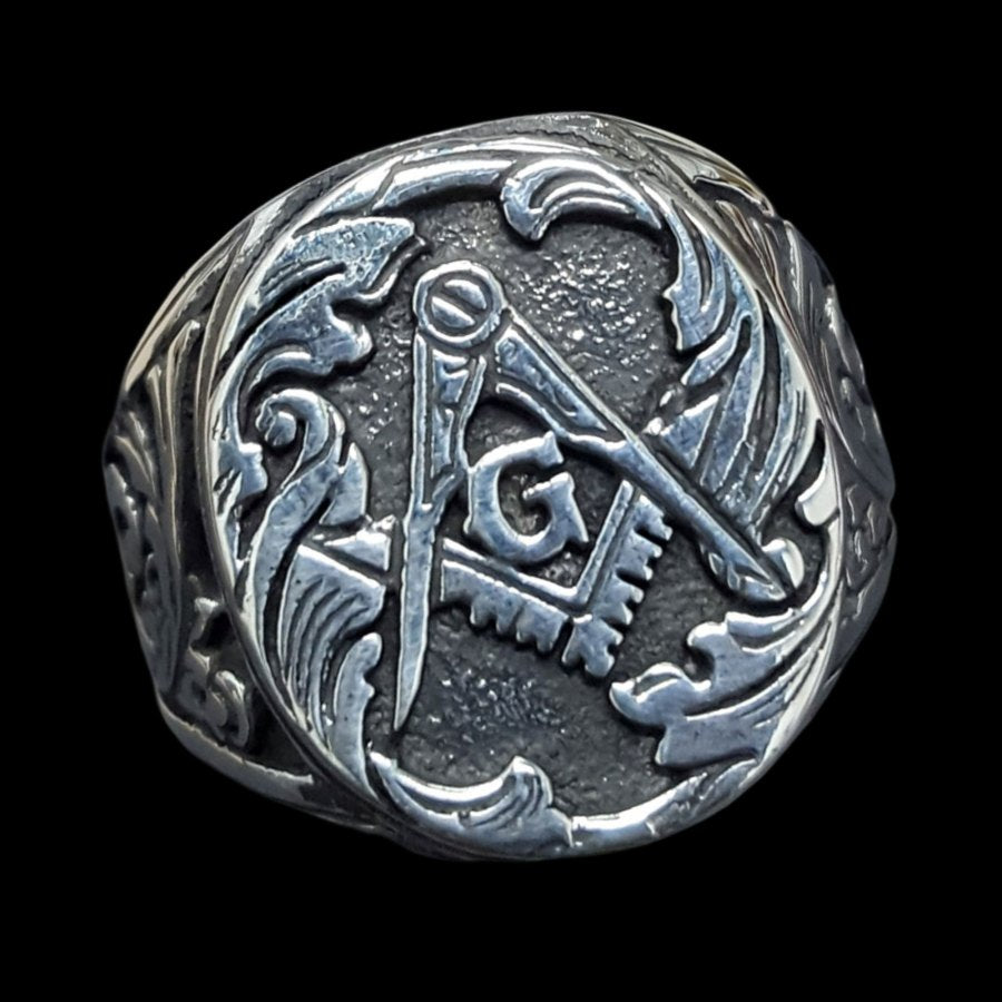 Master Masonic Chiseled Ring in Silver Freemasonry Art 85 - Bricks Masons