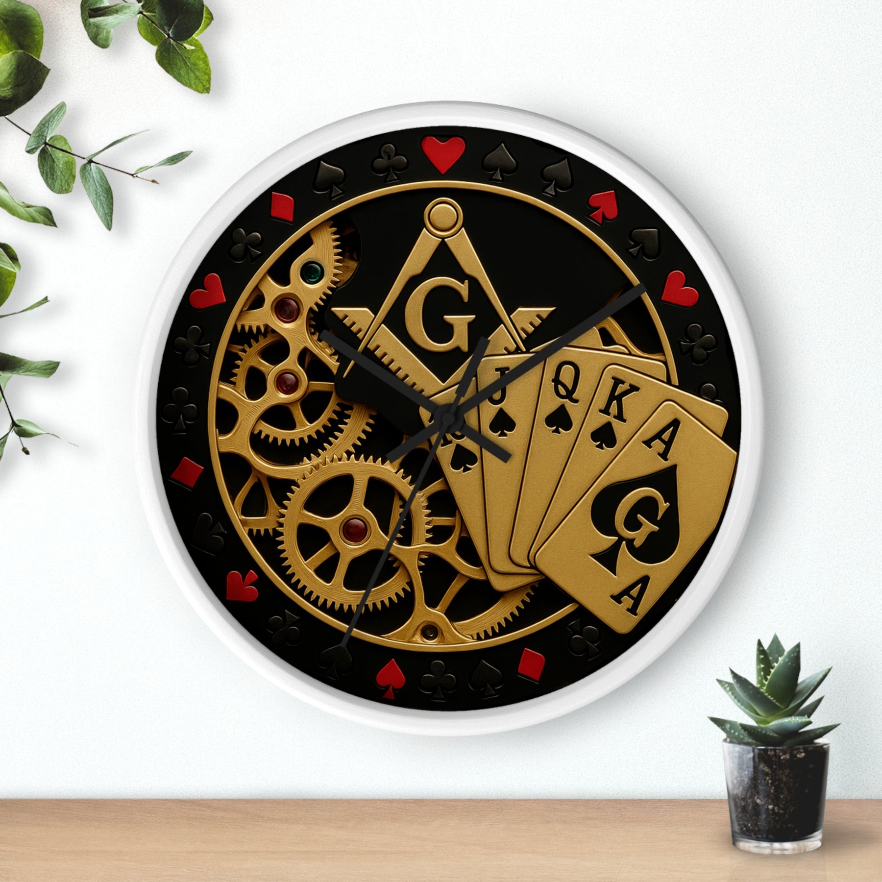 Master Mason Blue Lodge Clock - S&C G with Deck of Cards & Gear - Bricks Masons