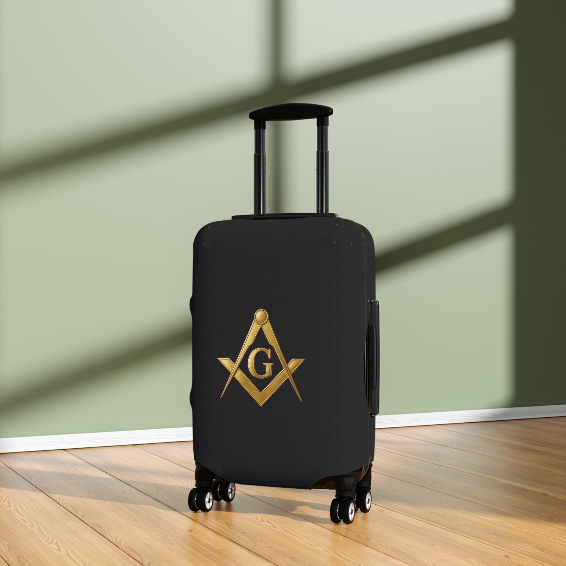 Master Mason Blue Lodge Luggage Cover - Golden Square & Compasses G Emblem