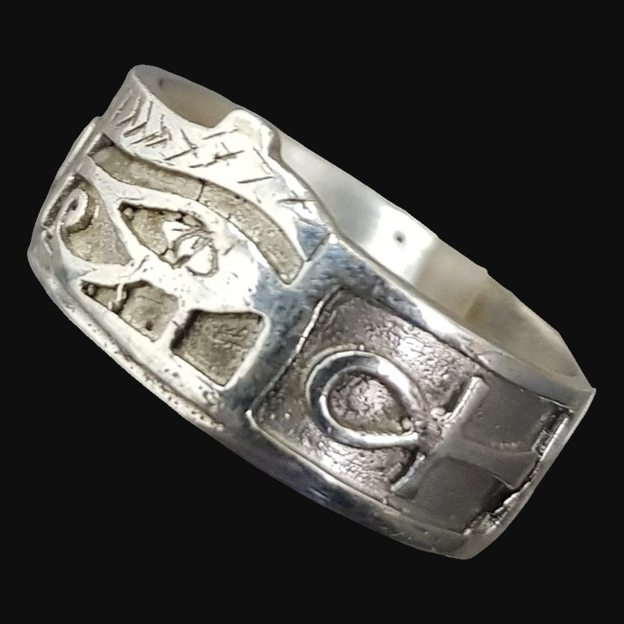 Egyptian Eye of Horus Ring with Ankh, Silver, 1 cm, 4 g, Art. 873 - Bricks Masons