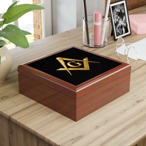 Master Mason Blue Lodge Jewelry Box - Golden Square & Compass with G Emblem