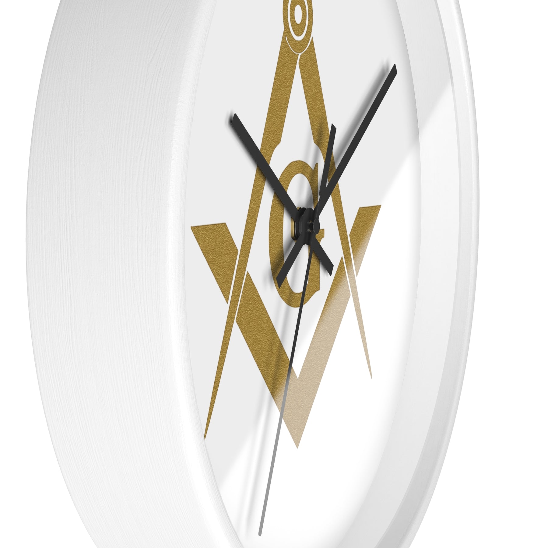 Master Mason Blue Lodge Clock - Golden Square & Compass G on White Dial - Bricks Masons