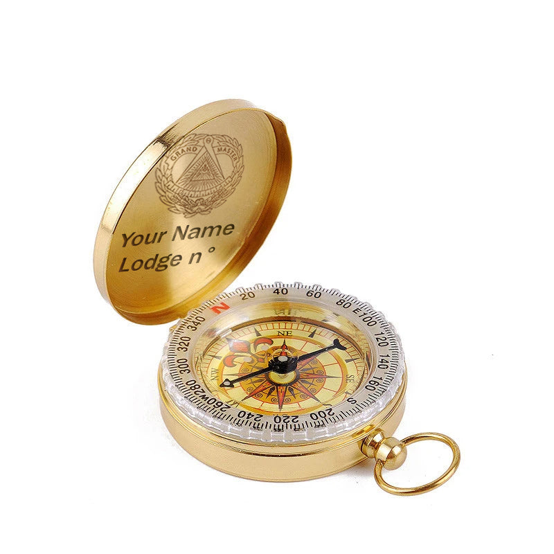 Grand Master Blue Lodge Navigational Compass - Gold Plating With Personalization