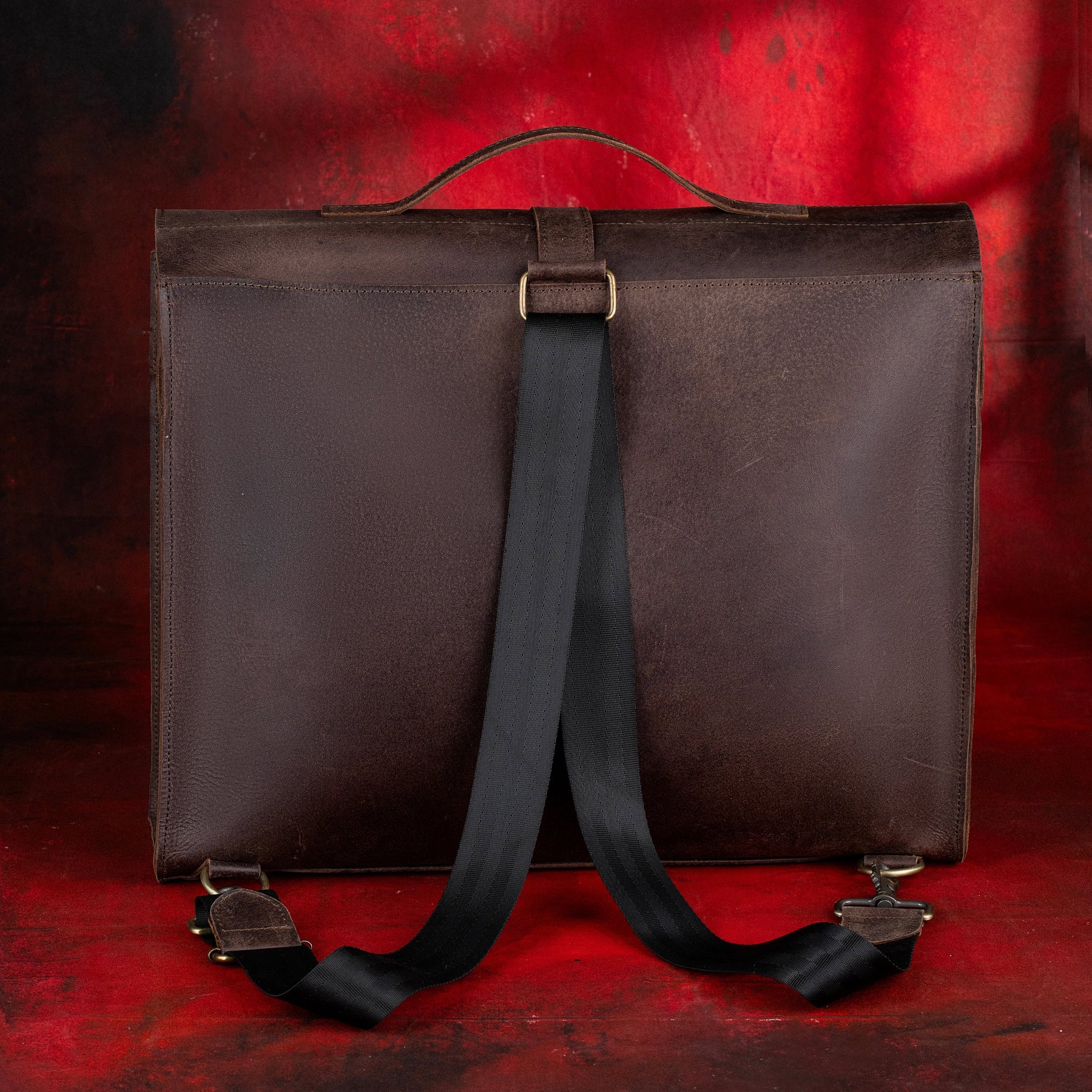 33rd Degree Scottish Rite Briefcase - Wings Down Genuine Cow Leather Convertible Bag - Bricks Masons