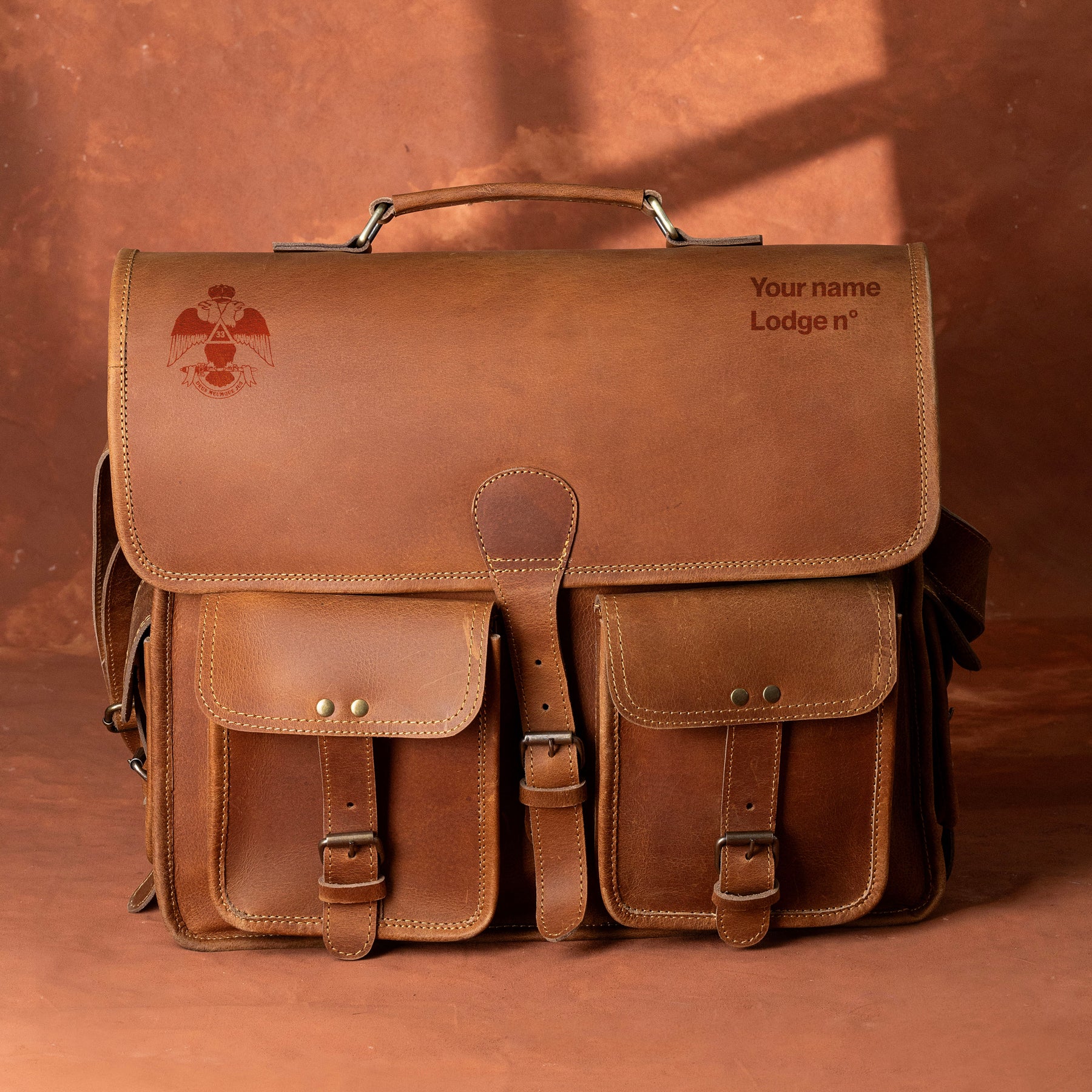 33rd Degree Scottish Rite Briefcase - Wings Down Genuine Leather Crazy Horse Finish - Bricks Masons