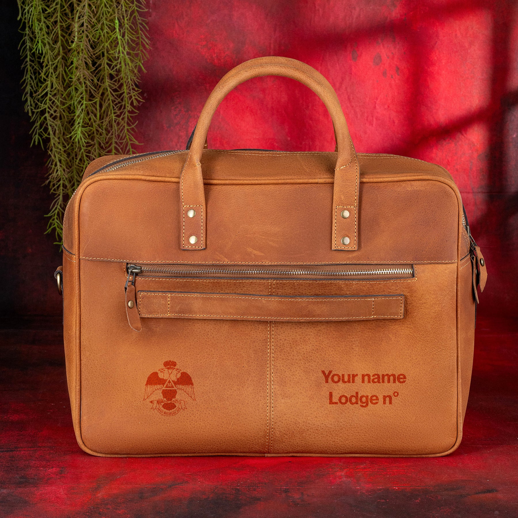 33rd Degree Scottish Rite Briefcase - Wings Down Brown Leather - Bricks Masons