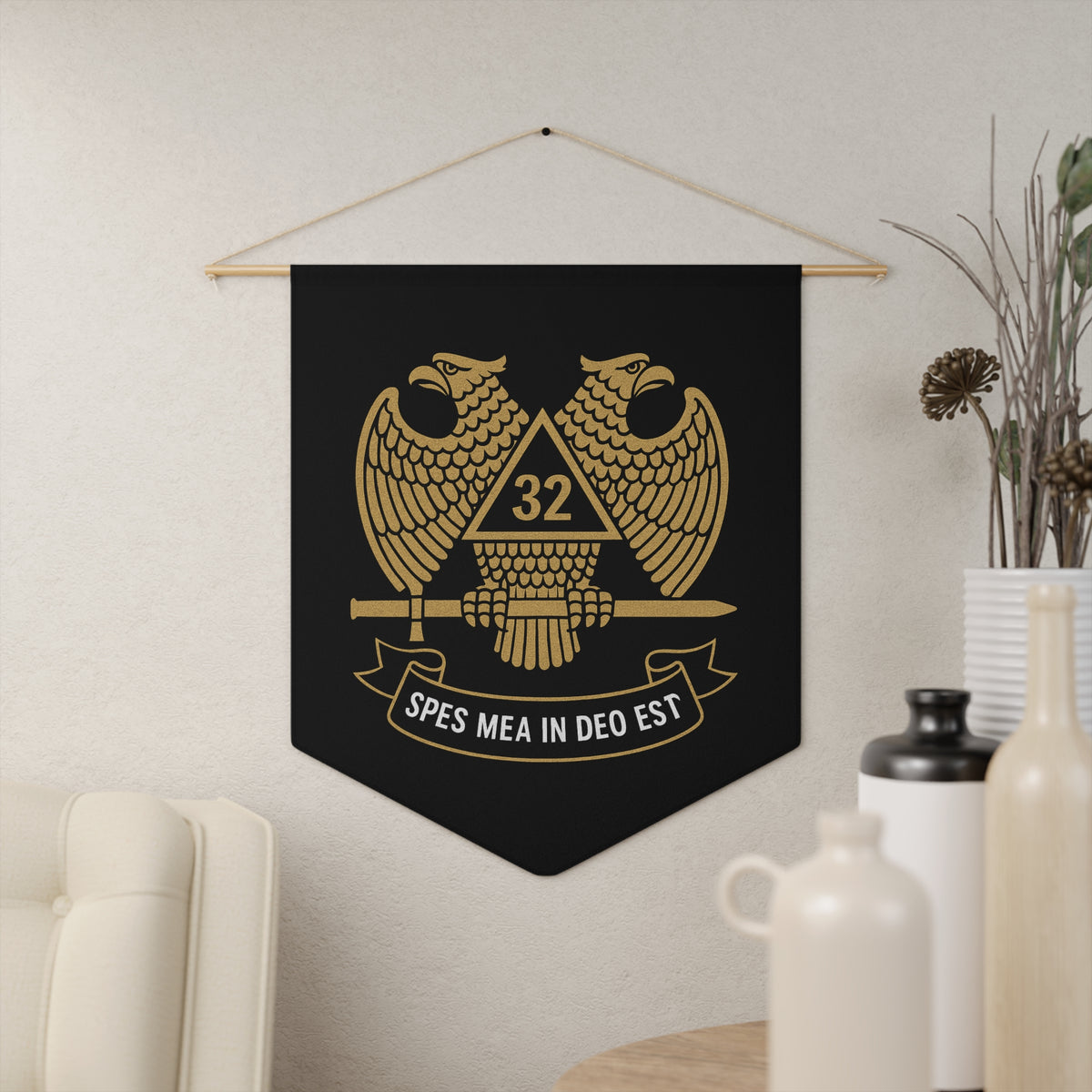 32nd Degree Scottish Rite Pennant - Spes Mea in Deo Est with Double Headed Eagle - Bricks Masons