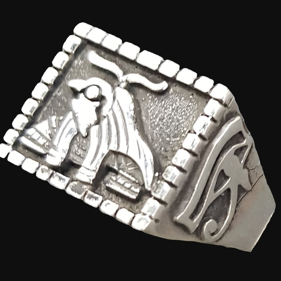 Egyptian Pharaoh Ring with Horus and Ankh in Silver 1.5 cm 10 g Art 915 - Bricks Masons