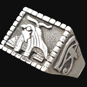 Egyptian Pharaoh Ring with Horus and Ankh in Silver 1.5 cm 10 g Art 915 - Bricks Masons