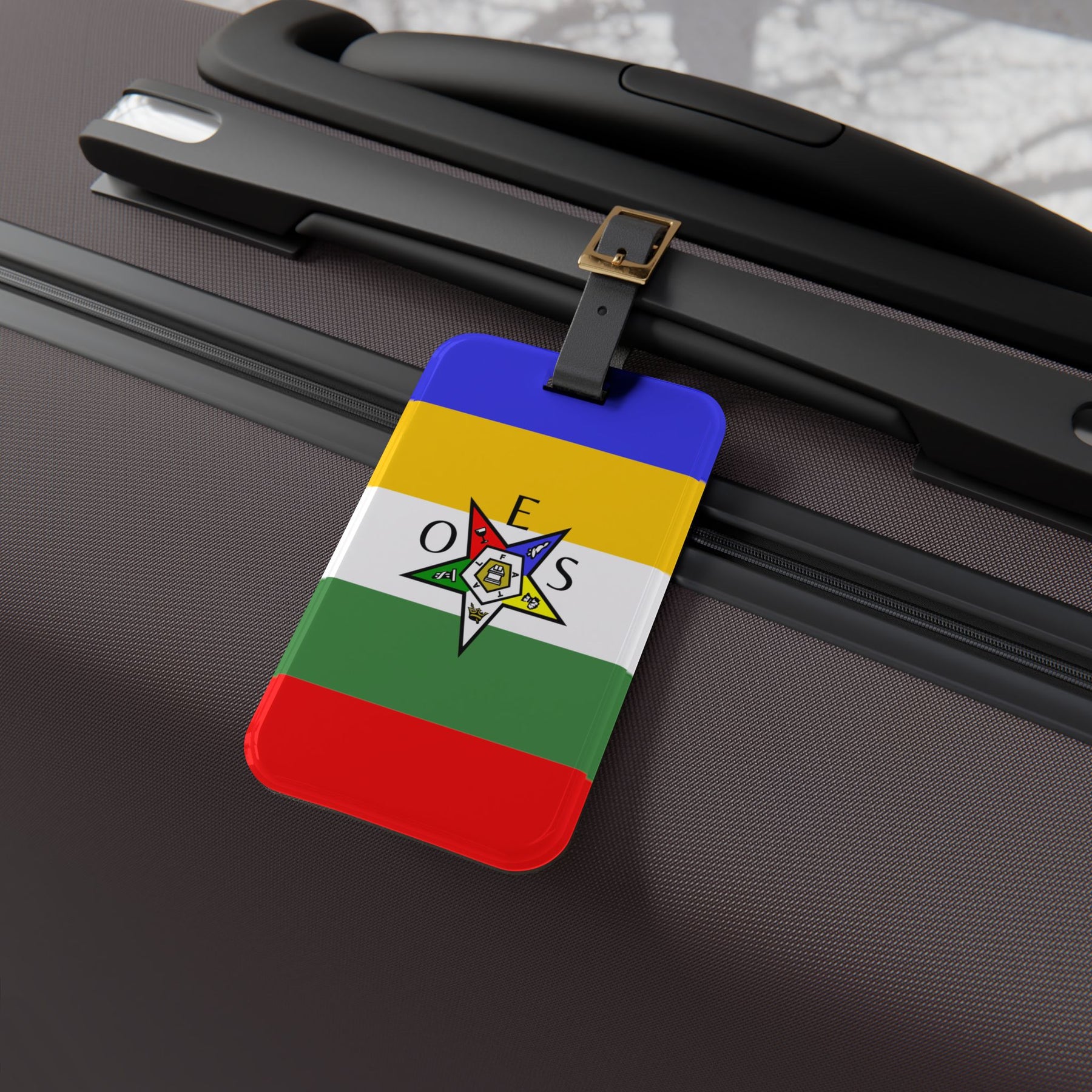 OES Luggage Tag - OES Star With Black Leather Strap - Bricks Masons