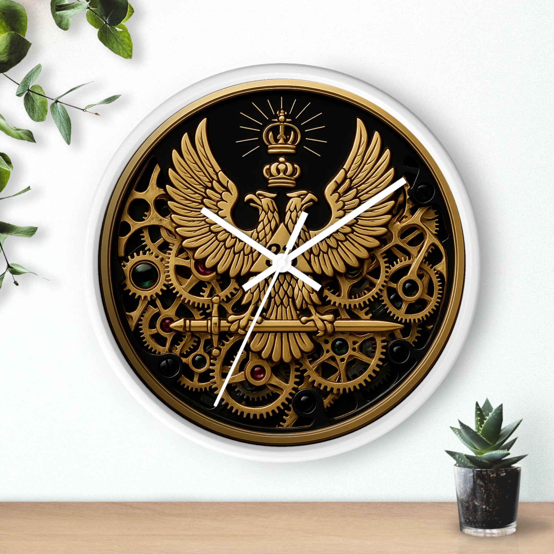 33rd Degree Scottish Rite Clock - Open Gear Eagle on Wood Frame With Plexiglass Face - Bricks Masons