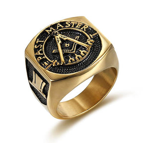 Past Master Blue Lodge Ring - Gold Titanium Steel - Bricks Masons