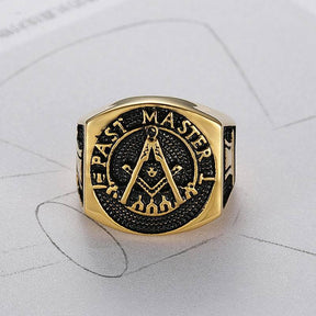 Past Master Blue Lodge Ring - Gold Titanium Steel - Bricks Masons